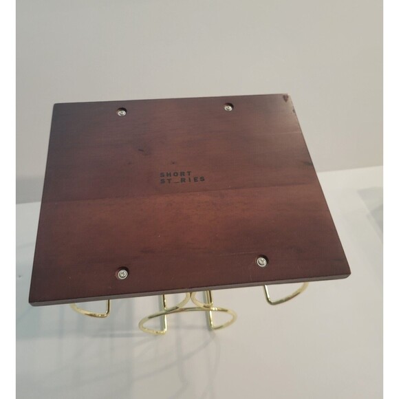 Short Stories Countertop Wine Rack 3 Bottles Gold Tone Metal on Wood - Picture 4 of 7